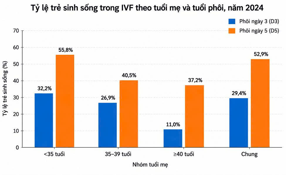 Tỷ Lệ Trẻ Sinh Sống Trong Ivf Theo Tuổi Vợ Và Tuổi Phôi Năm 2024